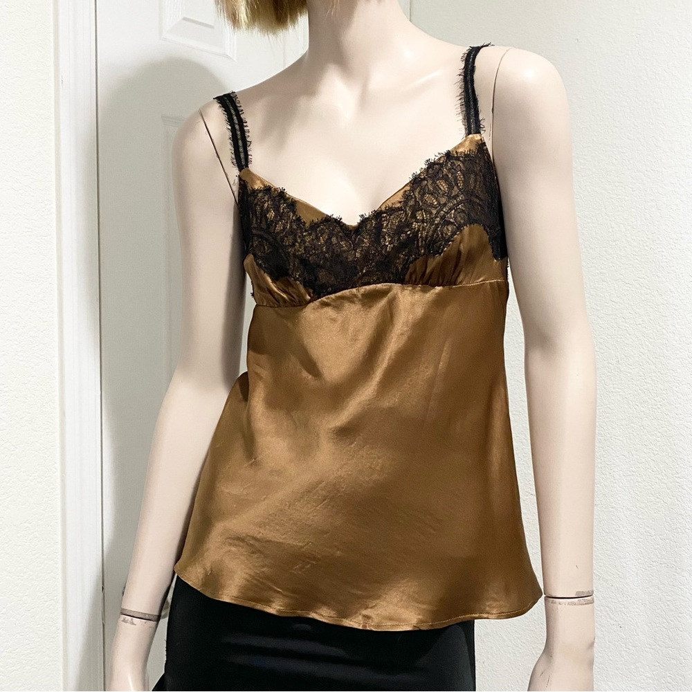 COSABELLA Brown Satin Black Lace Slip Top Size M Made in Italy